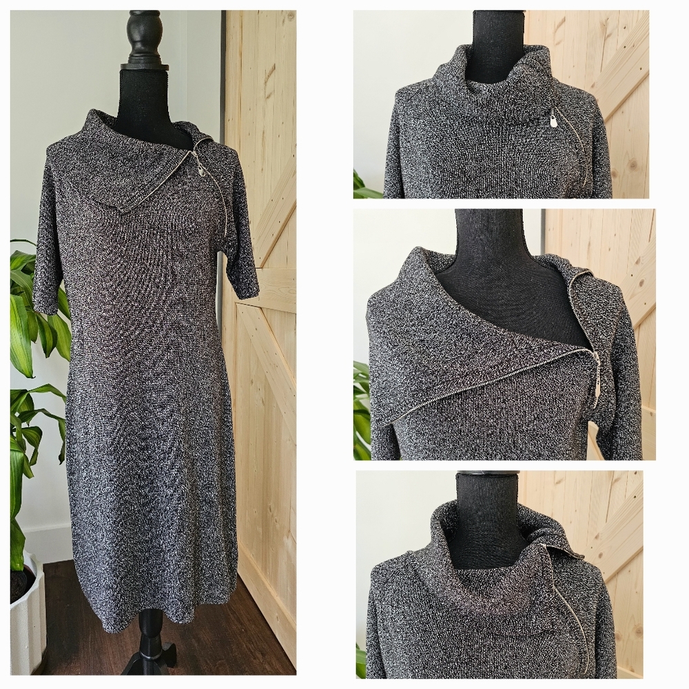 CALVIN KLEIN size Large metallic black midi length knit dress